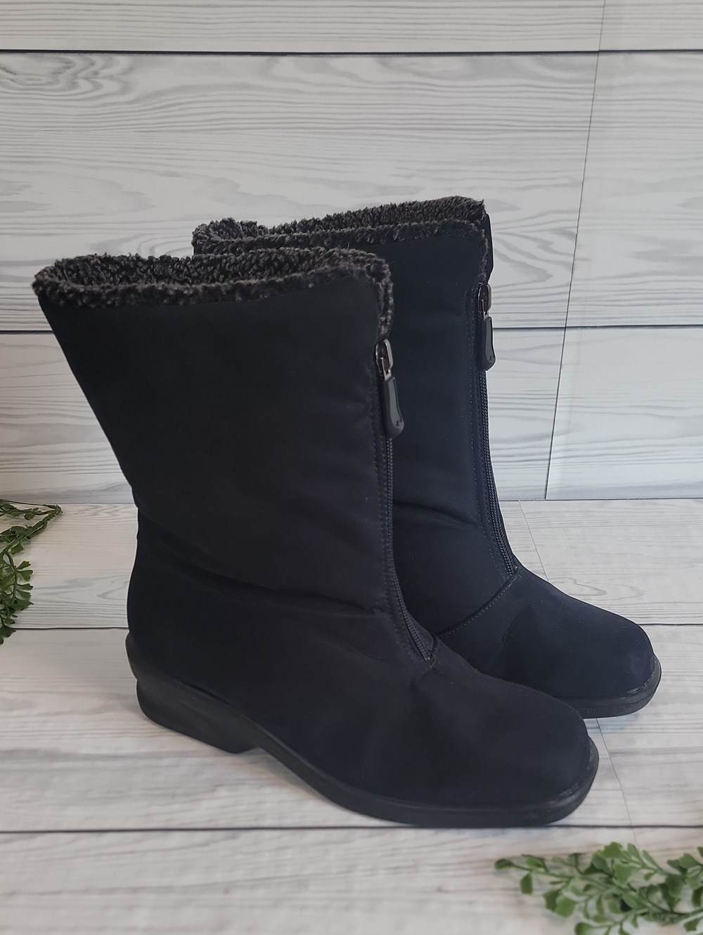 Toe Warmers Michelle Winter Boots Black Fur-Lined Zip Front Womens Size 7.5